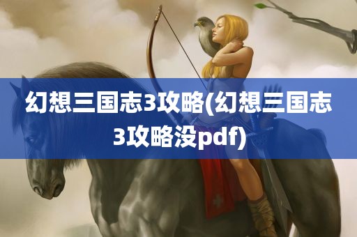 幻想三国志3攻略(幻想三国志3攻略没pdf)